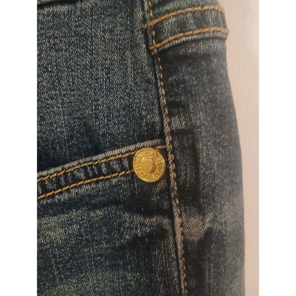 Baby Phat Y2K Gold Foil Logo Seat Crop Jeans-Size 7 - Picture 6 of 8